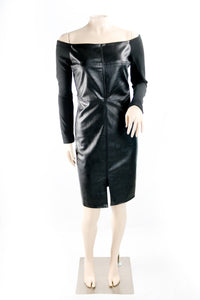 Cold shoulder faux leather front dress